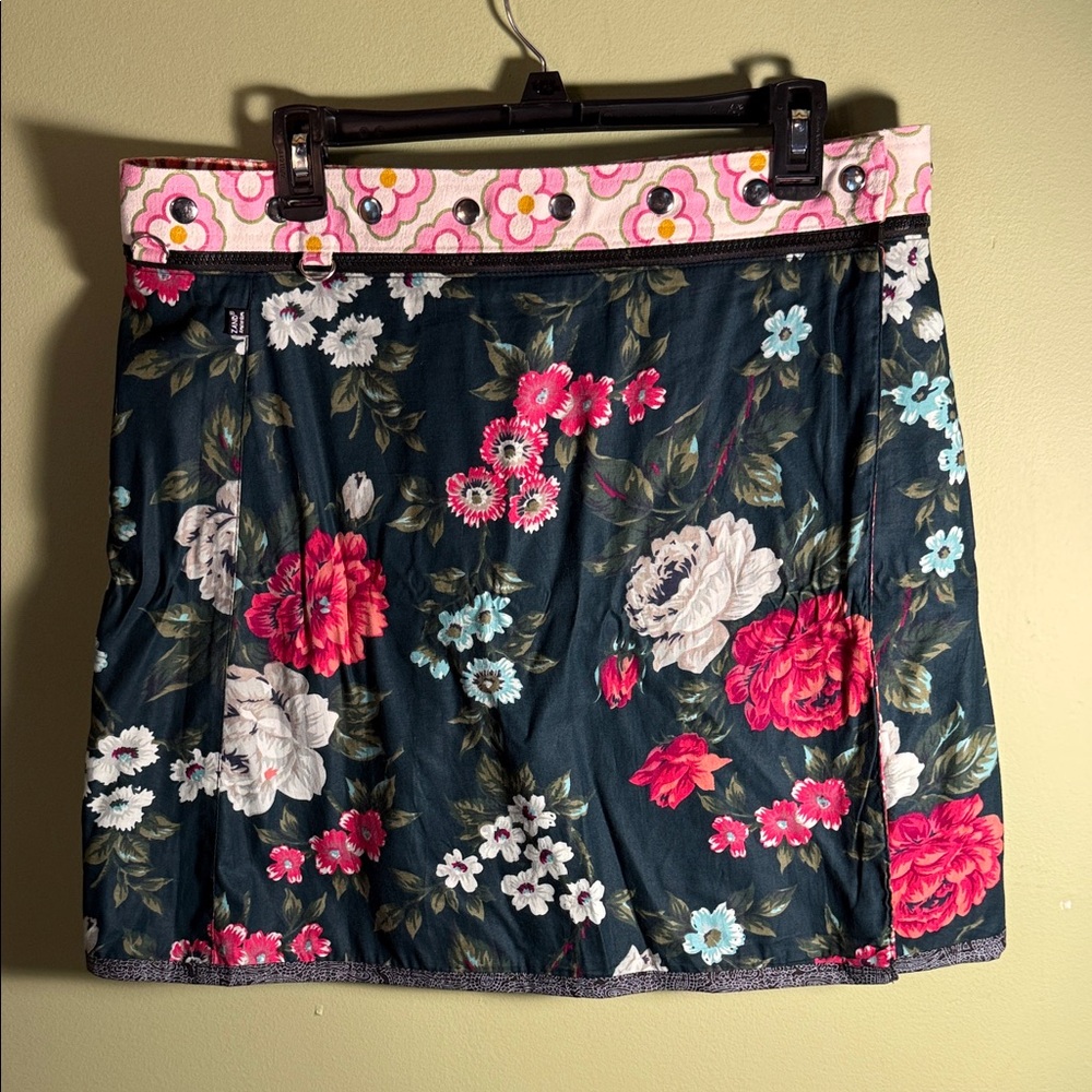 Patchwork Floral Mini Skirt in Teal, Pink & Green - Picture 9 of 16